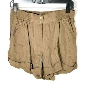 DVF Olive Green Cupro Utility Mini Shorts Sz4 Smocked y2k 90s Indie Glam Sleaze
